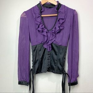 Entry Ruffle Long Sleeves Corset Purple Top
